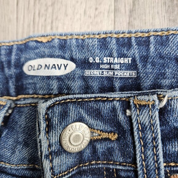 Old Navy Jeans Womens 2 Blue O.G. Straight High Rise Distressed Denim Jeans - Picture 4 of 10